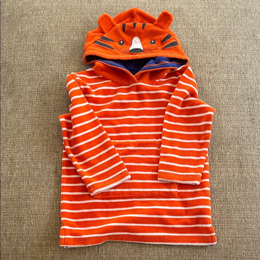 Mini Boden Orange Striped Hoodie with Tiger Face